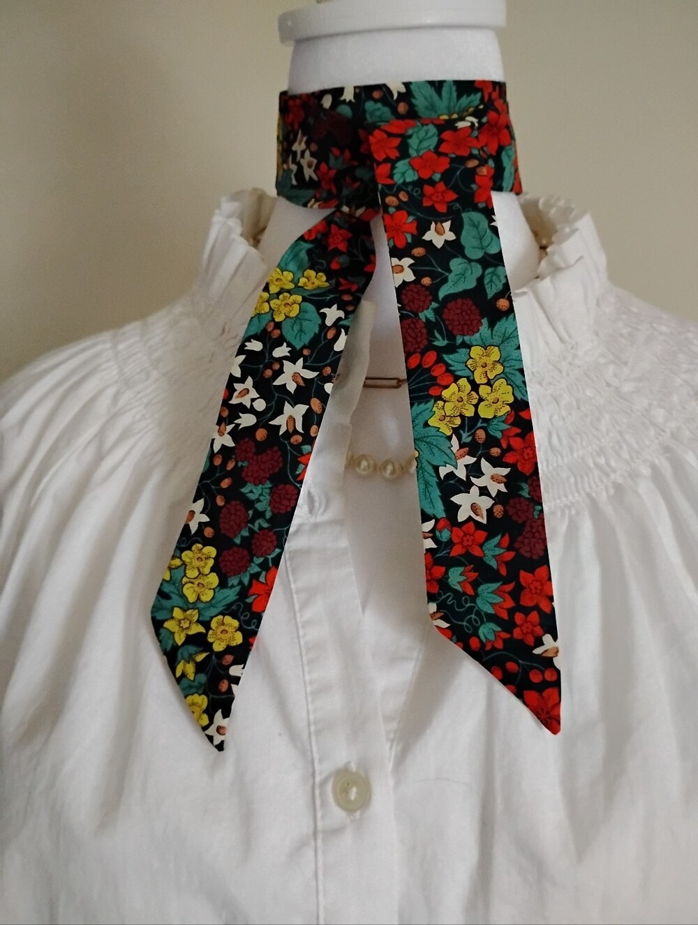 Liberty Art Fabric Tana Lawn Super Skinny Scarf Harvest Berry Colorful Floral - Picture 5 of 13